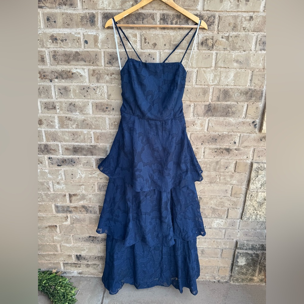 Lulu's Loving Celebration Navy Floral Lace-Up Tiered Maxi Dress Size XL - Picture 3 of 13